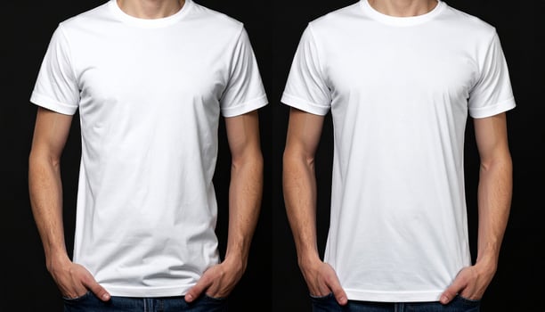 Slim Male Model Fitted White T Shirt Hands in Pockets photo