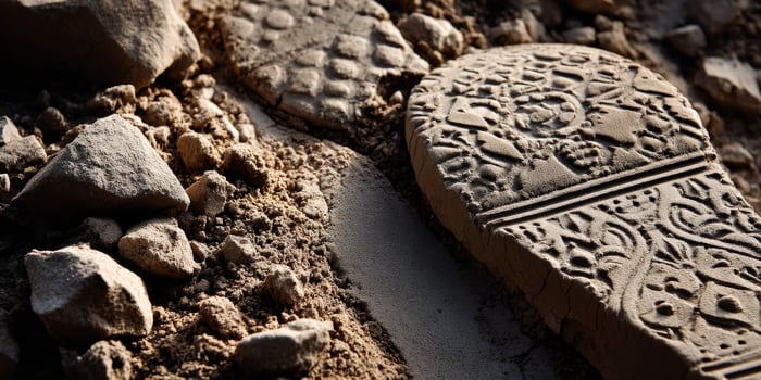 An ancient shoe is sitting on the ground photo