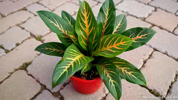 Aglaonema Chinese Evergreen green plant in Red Pot Outdoors photo