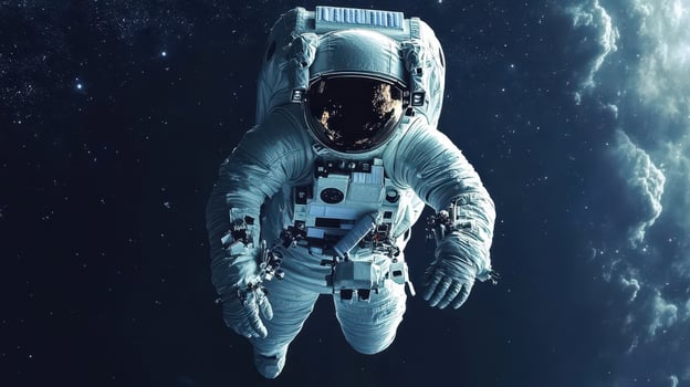Lone Astronaut Drifting Through the Starry Expanse of Space Surrounded by Nebula and Endless Possibility photo