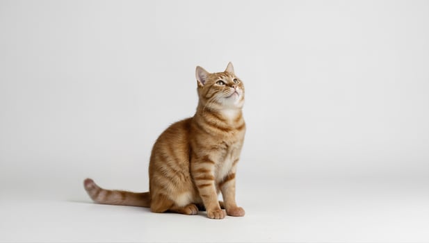 Ginger Tabby Cat Sitting Isolated White Background photo