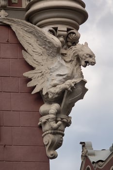 Griffin at the corner of National Bank building in Kyiv, Ukraine photo