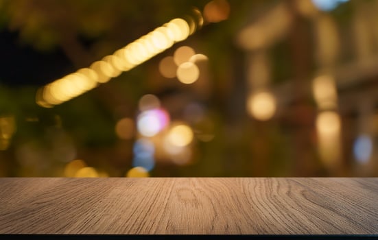 table and blur of restaurant background selective focus product display photo