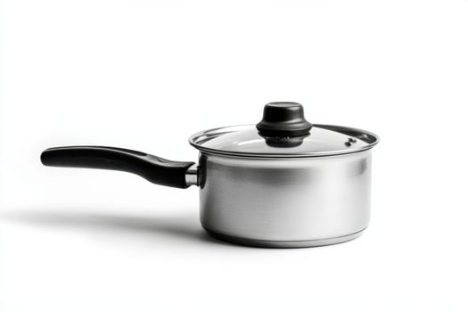 a stainless steel saucepan with a lid on a white background photo