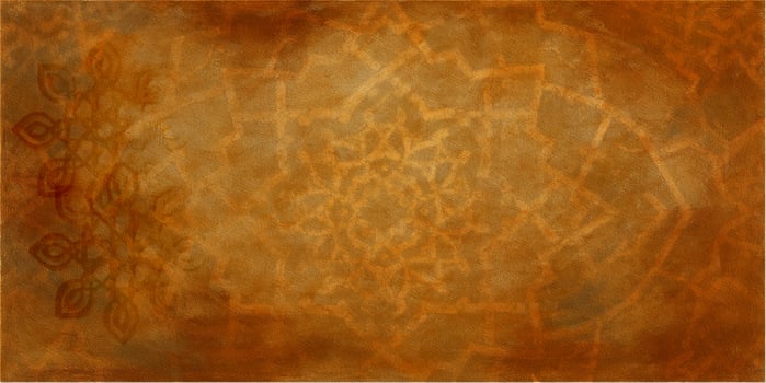 earthy-toned backgrounIslamic geometric pattern radiates from the center, forming a symmetrical star-like shaped dominated by rich shades of burnt orange and terracotta, photo