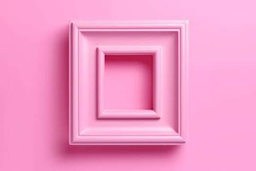 Design concept - top view of pink photo frame isolated on pink background for mockup. Empty space for text or picture.