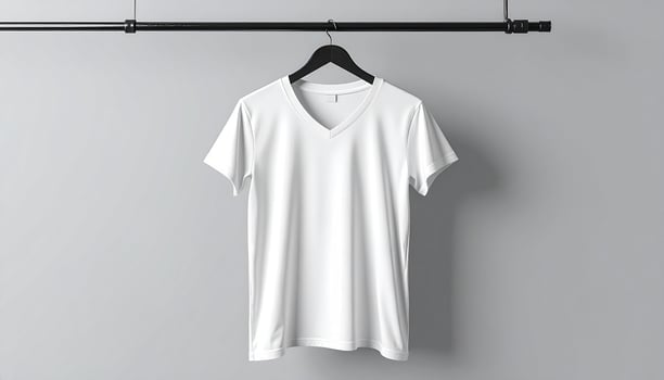 Plain White V-Neck T-Shirt on Hanger photo