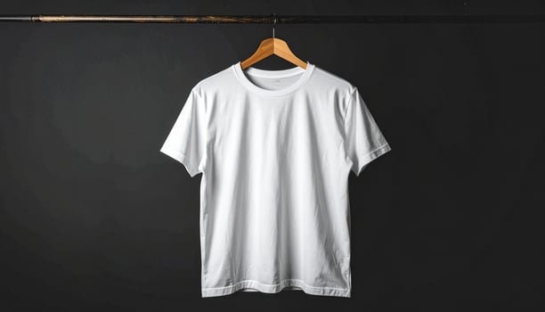 White T-Shirt Hanging on Wooden Hanger photo