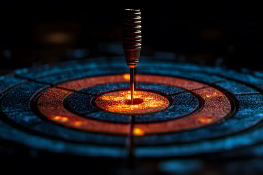 Precision Target Hit with Dart in Darkened Setting for Sport and Strategy photo