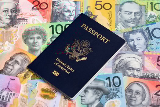 American passport on Australian dollar photo