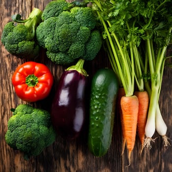 Fresh vegetables on wooden table photo