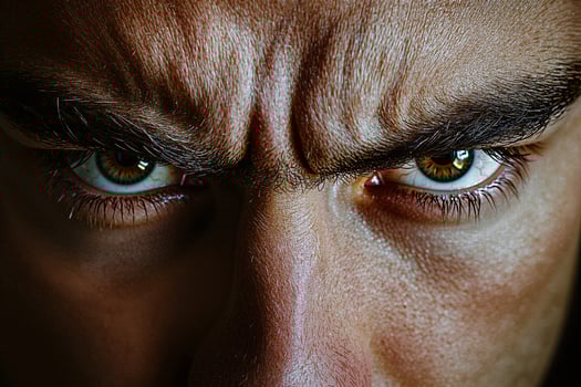 Frowning man showing anger and frustration with intense stare photo