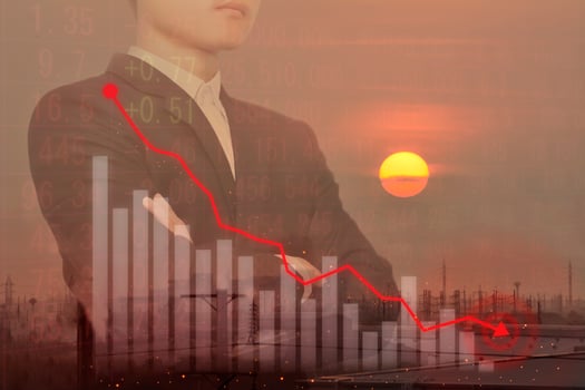 economic crisis stock chart falling down business, the concept of stock market collapse or global financial crisis. photo