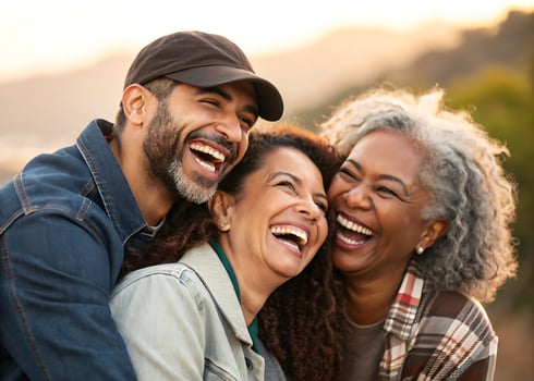 Family. Sincere and joyful moments of friendship a group of friends laughing together in a warm atmosphere photo