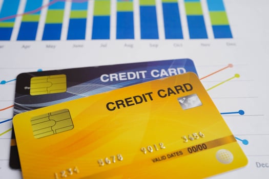 Credit card on graph paper for online shopping, security finance busin photo
