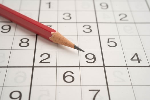 Puzzle game with pencil for practice skill. photo