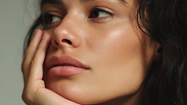 A woman with dark hair and a light complexion photo