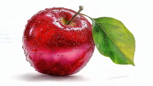 A red apple with a leaf photo