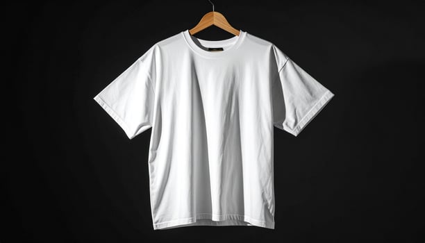 Oversized White T Shirt Hanging on Wooden Hanger with Realistic Folds photo