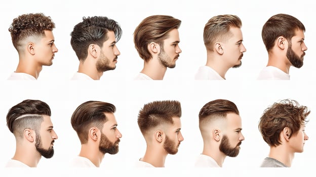 A collage of different men's hair styles photo
