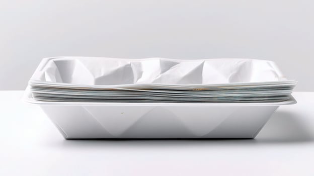 A white container with a stack of paper plates photo