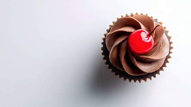 A cupcake with a cherry on top photo