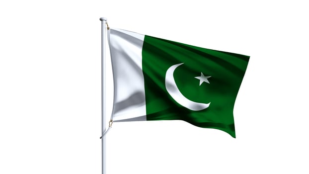 Waving flag of pakistan isolated on white background. photo