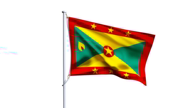 Waving flag of grenada isolated on white background. photo