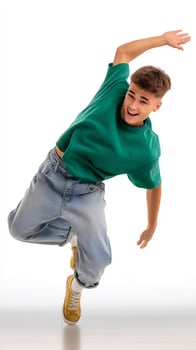 A young man is doing a dance in the air photo