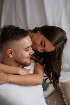 Closeness of the people. Young ,couple, are together at home photo