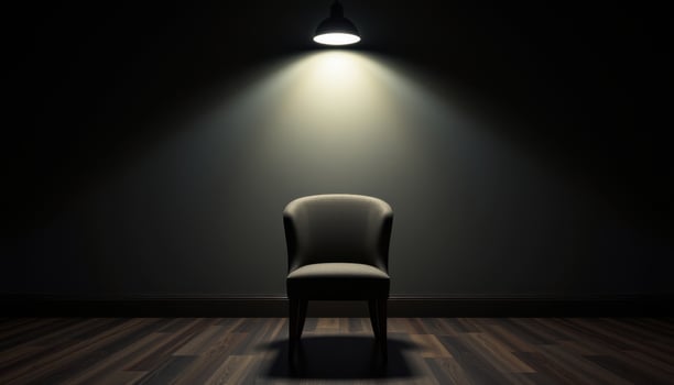 empty chair under spotlight in dark room. photo