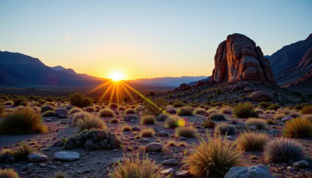 desert sunrise with rock. photo