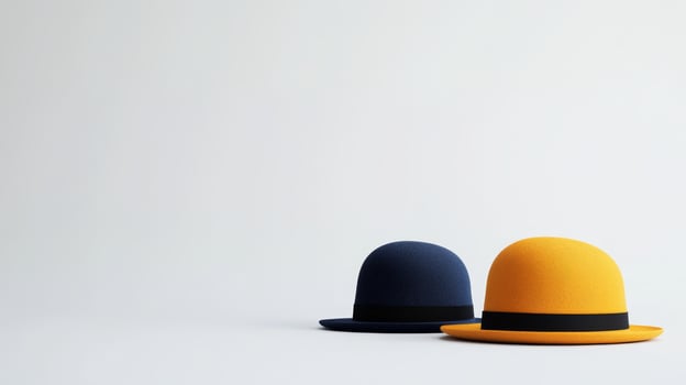 Two stylish hats on a minimalist background showcasing unique colors and shapes in a contemporary setting for fashion enthusiasts photo