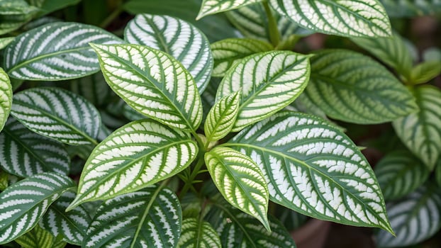 Vibrant Green and White Variegated Leaves Close Up photo