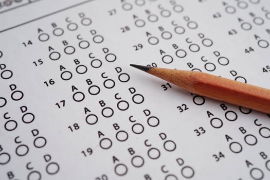 Answer sheets with pencil drawing fill to select choice, educati photo