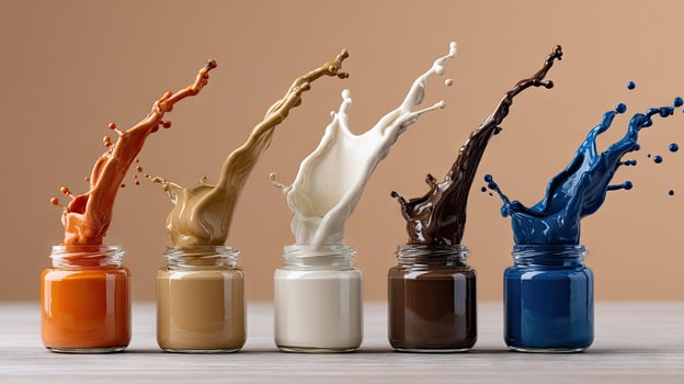 A row of colorful liquid in bottles photo