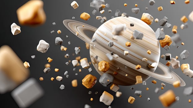 An image of a planet surrounded by rocks photo
