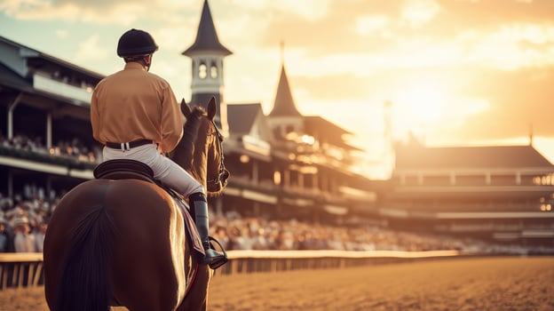Jockey Preparing for the Race at Sunset photo