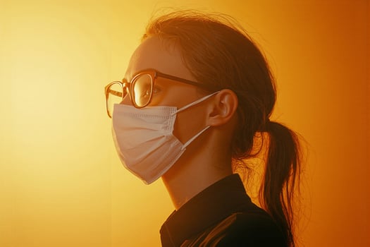 Young woman wearing protective mask and glasses during pandemic photo