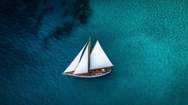 A large white boat sails peacefully on a vibrant blue ocean photo