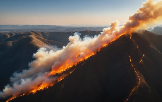 A large fire is burning on a mountain photo