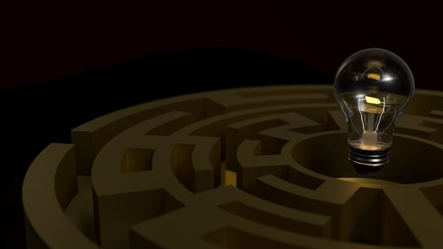 The Light bulb and maze for creative concept 3d Rendering. photo