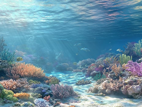 underwater coral reef teeming with marine life photo