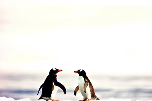 A group of Gentoo penguins standing on the ice in the Antarctic Peninsula, showcasing the rugged beauty of Antarctica and the unique wildlife in the cold environment photo