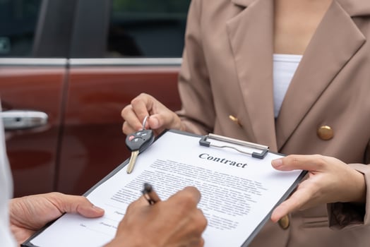 lease, rental car, sell, buy. Dealership send contract and car keys to new owner to sign. Sales, loan credit financial, rent vehicle, insurance, renting, Seller, dealer, installment, car care photo