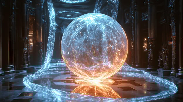 A glowing ball is sitting in a room photo