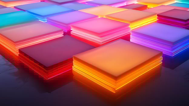 A colorful array of colored cubes on a dark surface photo