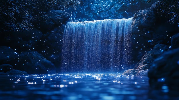 A waterfall in the dark with stars shining photo