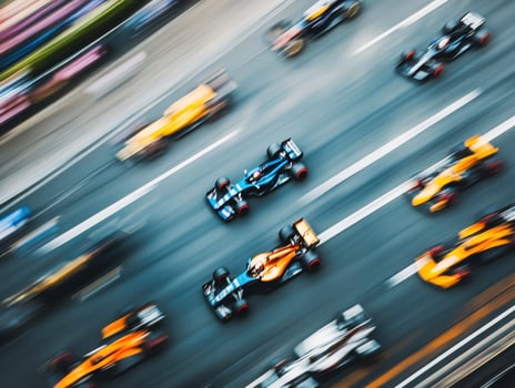 Formula cars race swiftly on the track in fierce competition photo