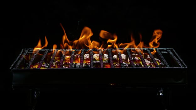 Hot Portable BBQ Grill with Bright Flames and Ember Charcoal Ready for Cooking photo